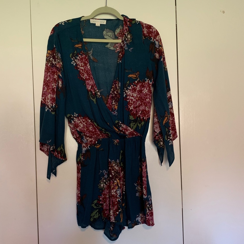 Lovestitch Long sleeve front wrap floral romper